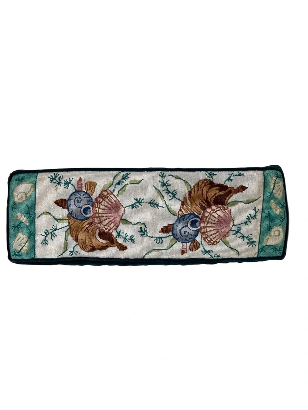 Needlepoint Pillow Seashells 21”X7” Rectangular Throw Accent Beach Sea Shells